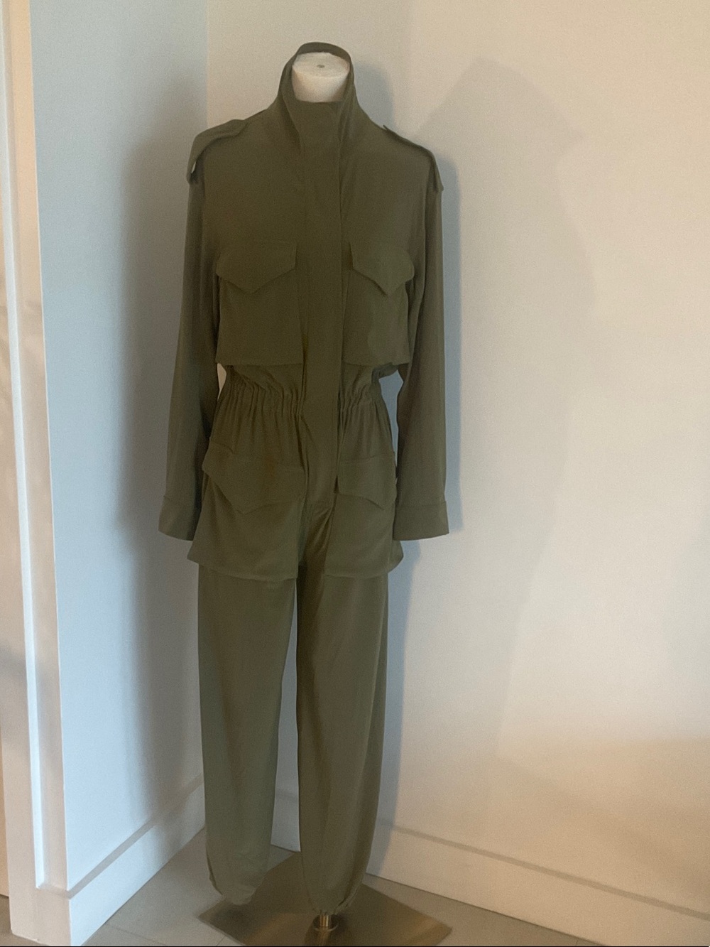 NORMA KAMALI Olive Utility Jumpsuit sz S/36